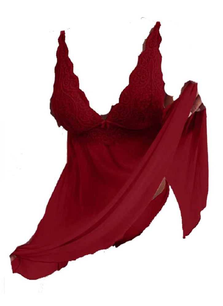Generic - Women  Spaghetti Strap V Neck Floral Lace Cami Night Dress - Image 1