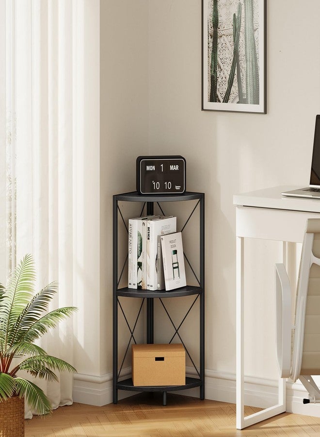 Snughome Corner Shelf with Metal Frame, 3 Tier Corner Storage Organizer, Freestanding Corner Bookshelf Stand Display Rack for Kitchen, Living Room, Black - Image 4