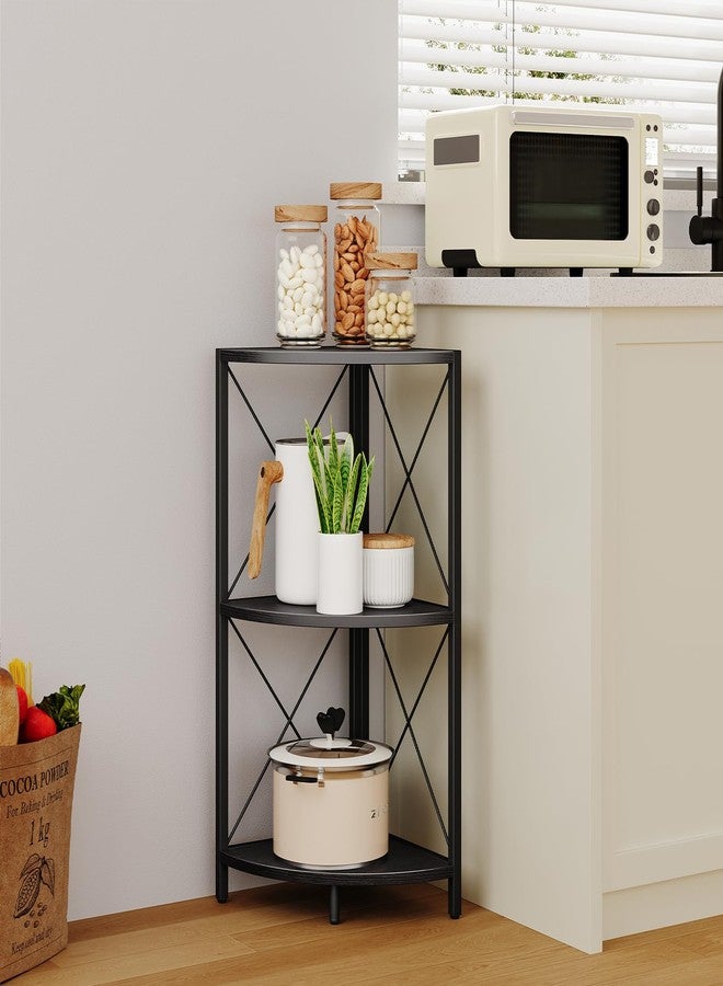 Snughome Corner Shelf with Metal Frame, 3 Tier Corner Storage Organizer, Freestanding Corner Bookshelf Stand Display Rack for Kitchen, Living Room, Black - Image 3