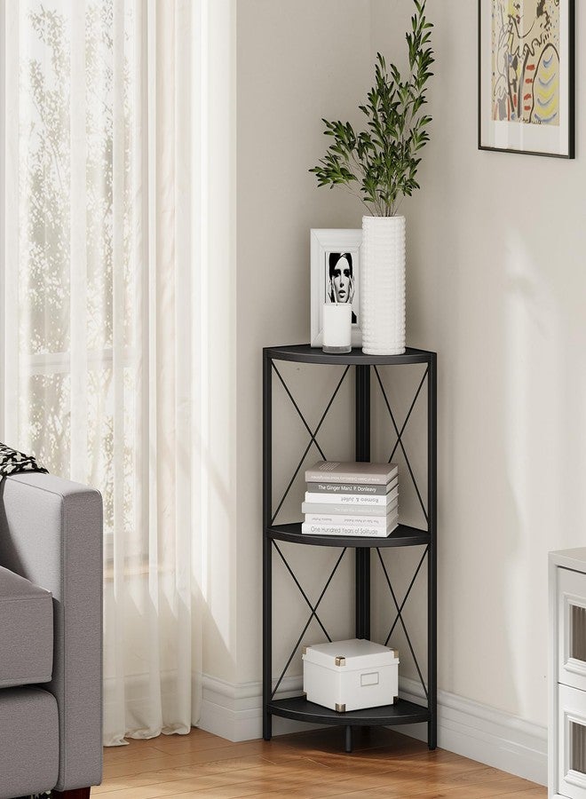 Snughome Corner Shelf with Metal Frame, 3 Tier Corner Storage Organizer, Freestanding Corner Bookshelf Stand Display Rack for Kitchen, Living Room, Black - Image 2