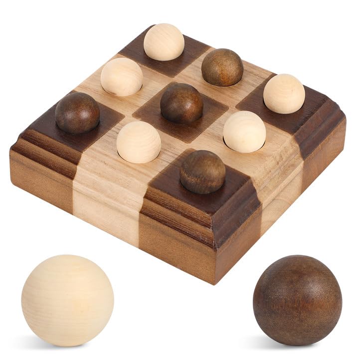 Kuabiz Tic Tac Toe Decor 8x8 Inch Wooden Tic Tac Toe Board Classic Wooden Family Board Coffee Table Decor Livingroom Checkered Modern Boards for Family Adults Activities Brown Wood - Image 1