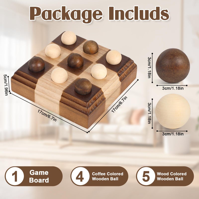 Kuabiz Tic Tac Toe Decor 8x8 Inch Wooden Tic Tac Toe Board Classic Wooden Family Board Coffee Table Decor Livingroom Checkered Modern Boards for Family Adults Activities Brown Wood - Image 5