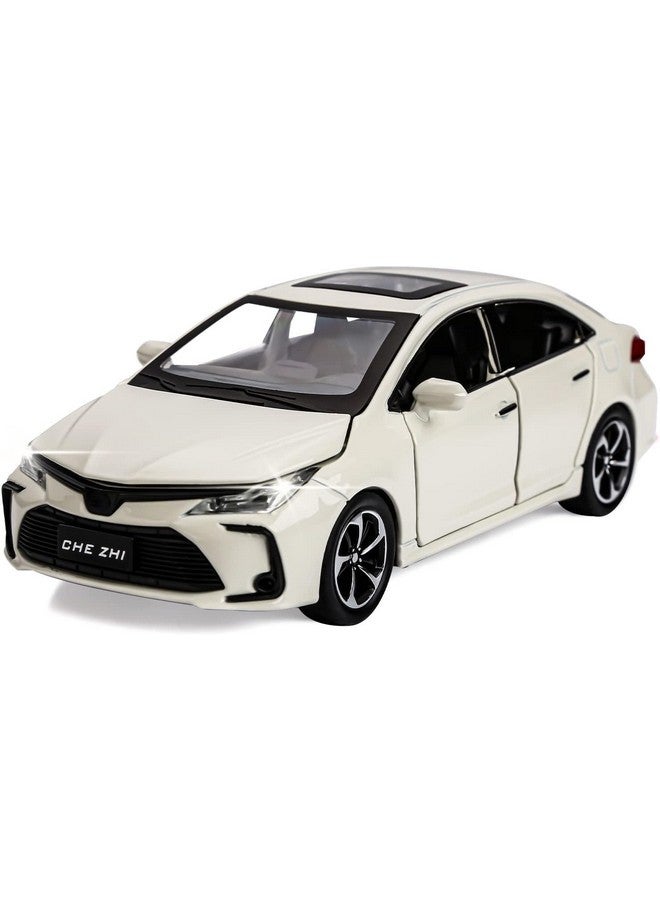 ATRI 1:32 Die Cast Model Corola Metal Pull Back Car with Lights Sound Open Door White Pack of 1 - Image 1