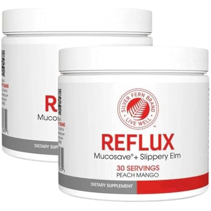 Silver Fern Reflux Digestive Supplement - Peach Mango Flavor - Each Tub = 30 Scoops = 30 Servings - Mucosal Support for Acid Issues - with Mucosave FG and Slippery Elm Bark (2 Tubs) - Image 1