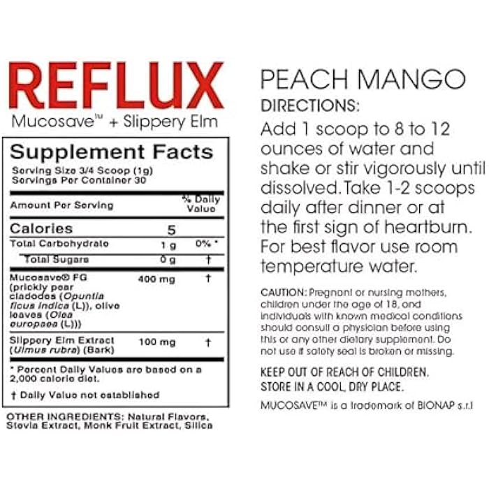 Silver Fern Reflux Digestive Supplement - Peach Mango Flavor - Each Tub = 30 Scoops = 30 Servings - Mucosal Support for Acid Issues - with Mucosave FG and Slippery Elm Bark (2 Tubs) - Image 3