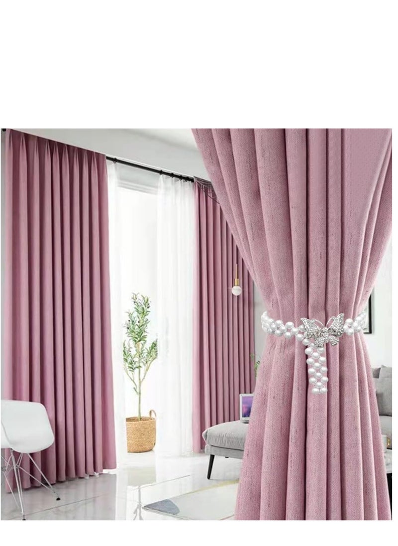 KASTWAVE - 2Pcs Curtain TieBacks, Butterfly Pearl Curtain Decorative Clips Rope Holdbacks Curtain Holder Buckles, Metal TieBacks for Home Office Hotel Window Drape Decorative - Image 1