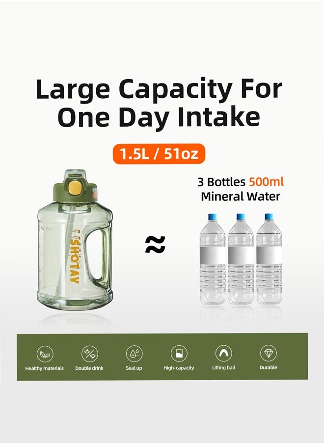 SHOTAY SHOTAY 1.5L Sports Water Bottles Half Gallon Motivational with Time Marker Removable Straw, BPA Free And Leakproof,  Big Water Jug  for Fitness, Gym, Sports And Camping.  - Image 2