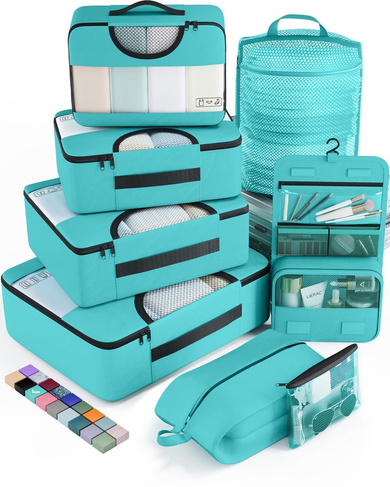 Veken 8 Set Packing Cubes for Travel Essentials, Suitcase Organizer Bags in 4 Sizes, Carry-On Luggage Accessories with Large Laundry & Hanging Toiletry Bag, Must-Have for Airplane, Road Trip & Camping - Image 1