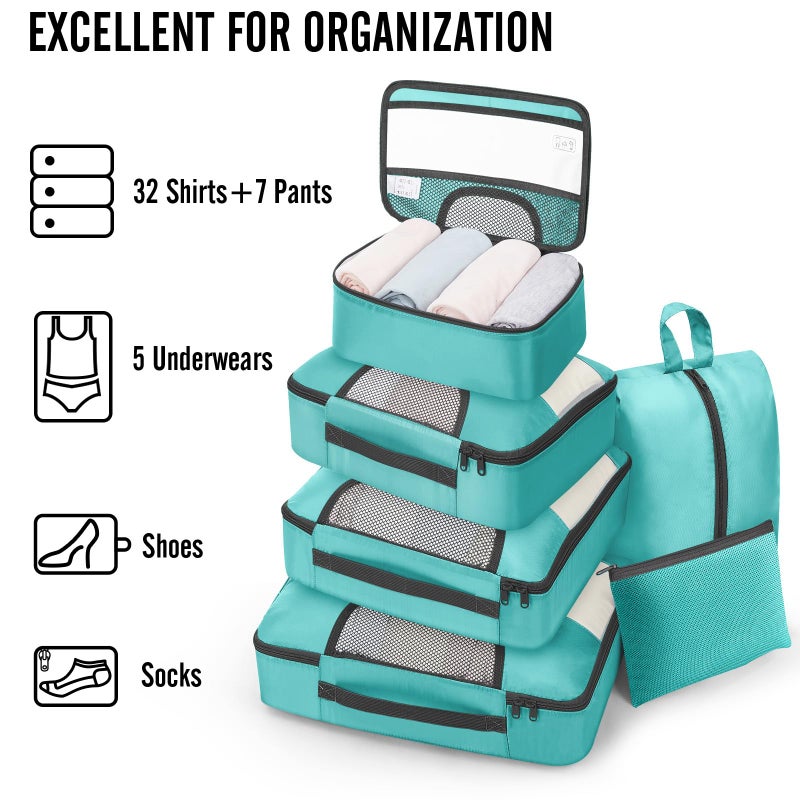 Veken 8 Set Packing Cubes for Travel Essentials, Suitcase Organizer Bags in 4 Sizes, Carry-On Luggage Accessories with Large Laundry & Hanging Toiletry Bag, Must-Have for Airplane, Road Trip & Camping - Image 5