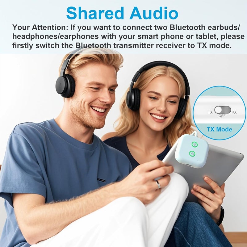 SZMDLX Upgraded Bluetooth 5.4 Transmitter Receiver for up to 2 Headphones,2-in-1 Wireless Transmitter Audio Adapter，Dual Link Bluetooth 3.5mm Aux Audio Adapter for in-Flight TV Airplanes Gym Car PC - Image 2