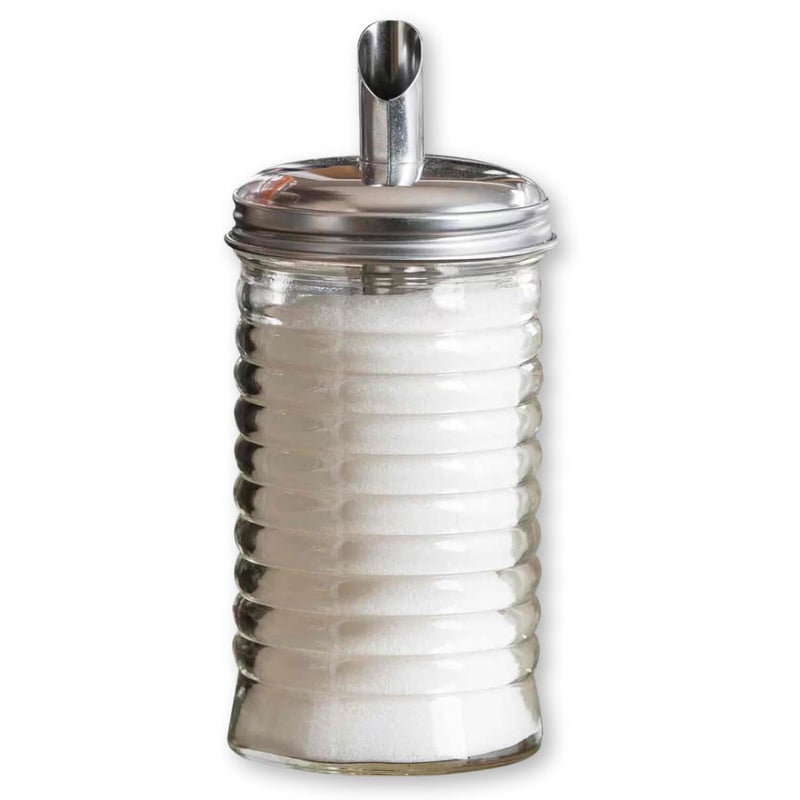 Tablecraft HBH860 Beehive Collection Sugar Pourer, 12 oz. Capacity, 6-5/8"H, Dishwasher Safe, Durable Stainless Steel Pour spout, Glass, Clear - Image 1