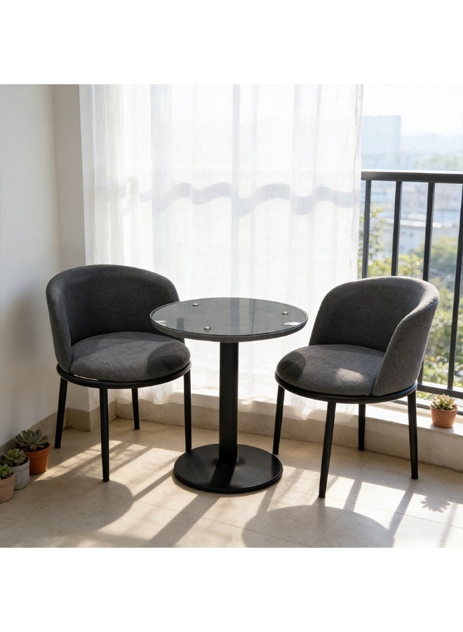 POWER Round Dining Table Set with 2 Upholstered Chairs, Modern Compact 3-Piece Bistro Set, Metal Frame Glass Top Table, Space Saving for Kitchen Balcony Cafe Small Spaces - Image 1