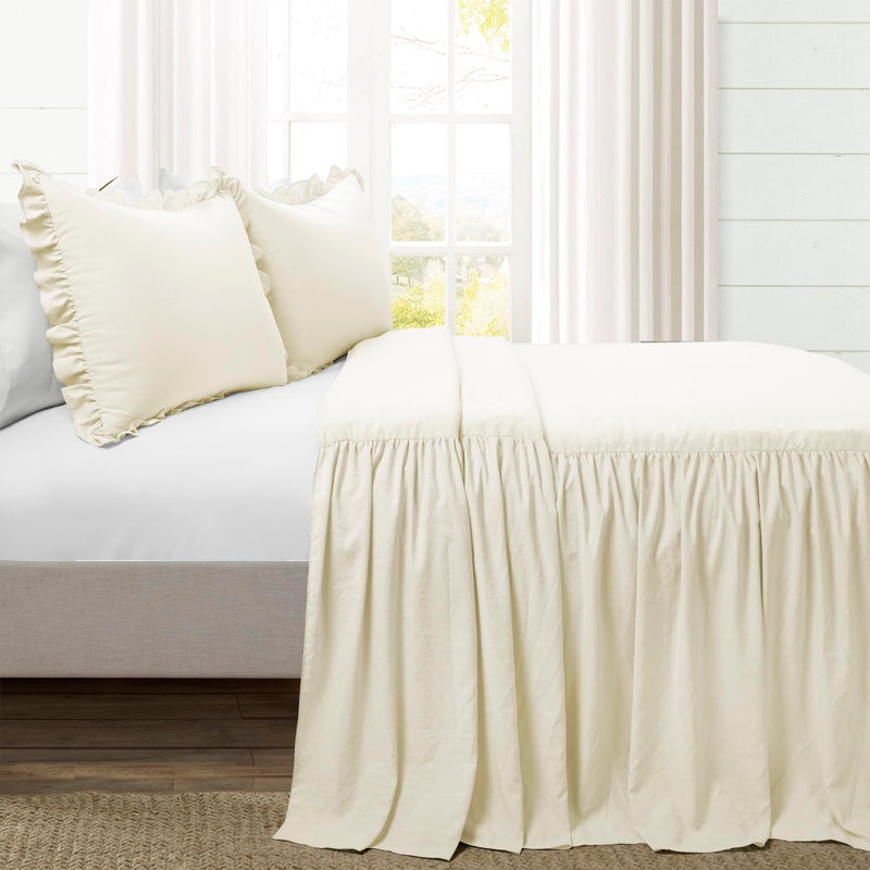Lush Decor Ruffle Skirt Bedspread Set - 3-Piece Luxurious Farmhouse Bedding - Elegant Ruffle Detail - Timeless Style - Soft Lightweight Sheets - Queen, Ivory - Image 2
