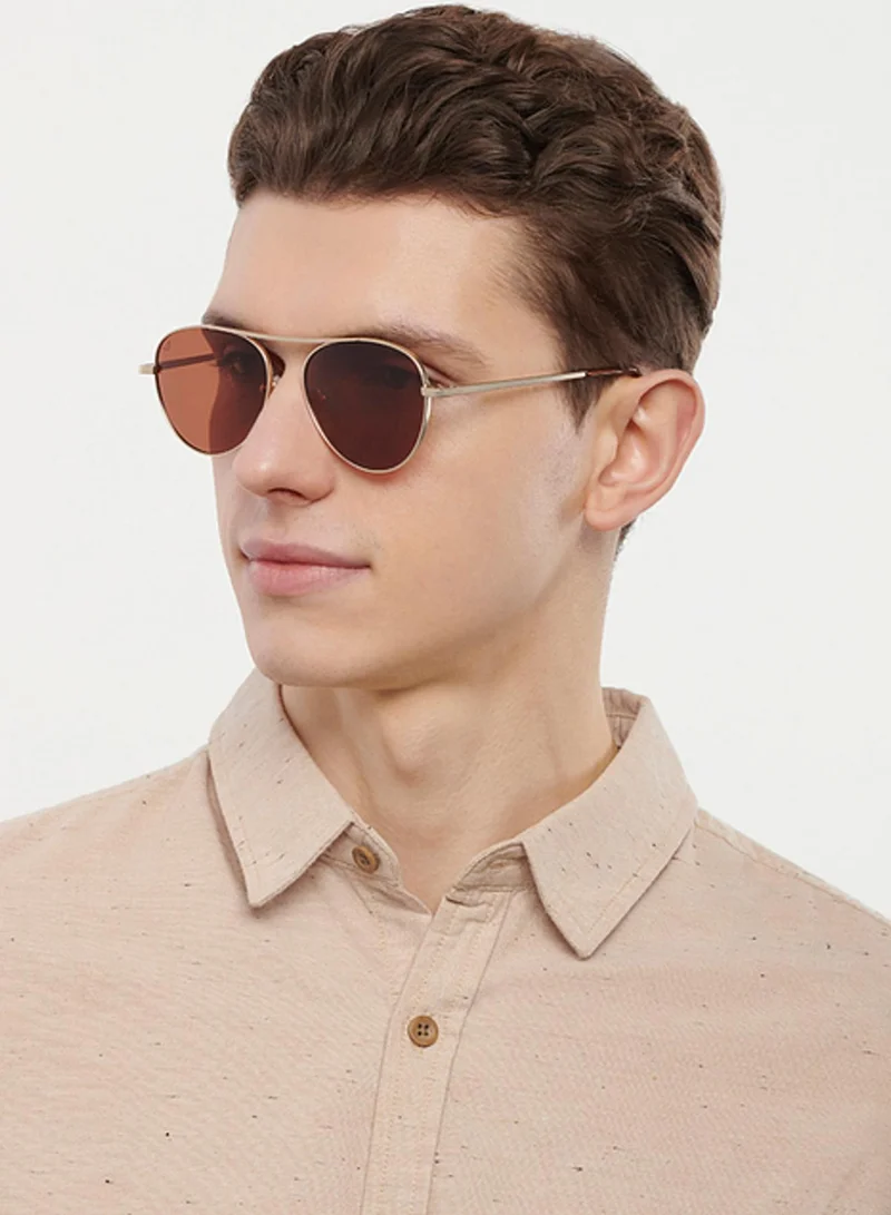 فينسينت تشيس Vintage Full Rim Aviator Polarized & UV Protected Sunglasses For Men & Women VC S14076 - 55mm - Gold