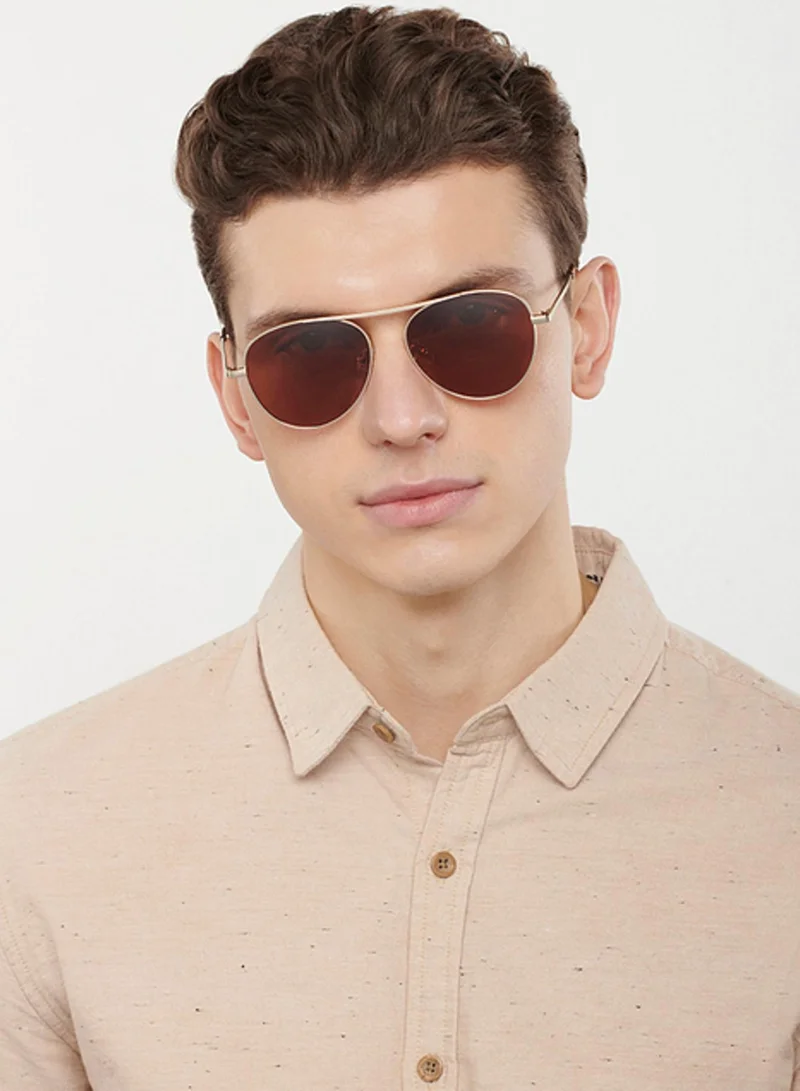 فينسينت تشيس Vintage Full Rim Aviator Polarized & UV Protected Sunglasses For Men & Women VC S14076 - 55mm - Gold