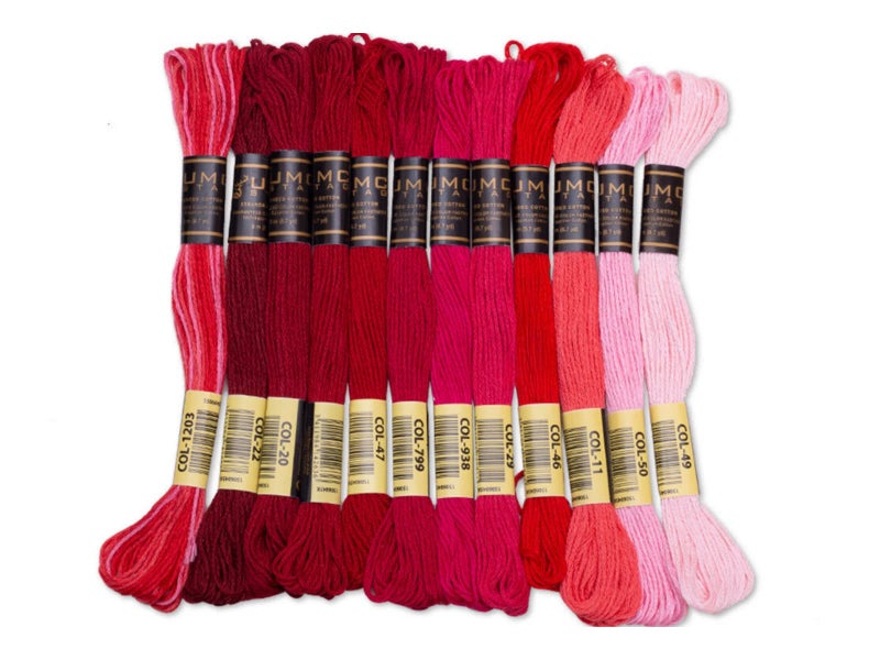 UMC STAG 12 Pieces Red Tones  Premium Embroidery Thread  Egyptian Cotton Premium Skeins  Cross Stitch Embroidery Floss  Oeko TEX Certified Stranded Cotton RED Tones