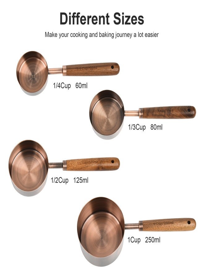 Kalsreui Measuring Cups and Spoons Set with Wood Handle, Stainless Steel Measuring Cup and Spoons Set, Copper Measuring Cups and Spoons for Kitchen & Baking - Image 2