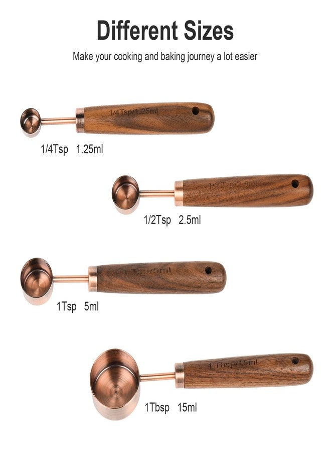Kalsreui Measuring Cups and Spoons Set with Wood Handle, Stainless Steel Measuring Cup and Spoons Set, Copper Measuring Cups and Spoons for Kitchen & Baking - Image 3