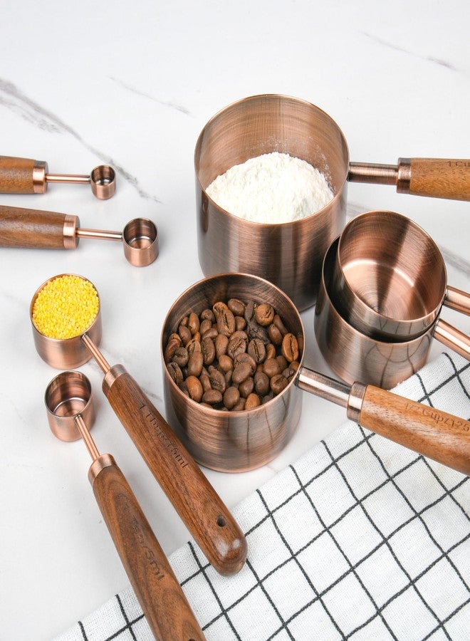 Kalsreui Measuring Cups and Spoons Set with Wood Handle, Stainless Steel Measuring Cup and Spoons Set, Copper Measuring Cups and Spoons for Kitchen & Baking - Image 5