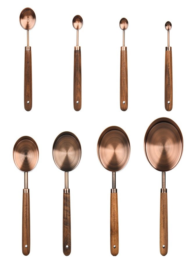 Kalsreui Measuring Cups and Spoons Set with Wood Handle, Stainless Steel Measuring Cup and Spoons Set, Copper Measuring Cups and Spoons for Kitchen & Baking - Image 4