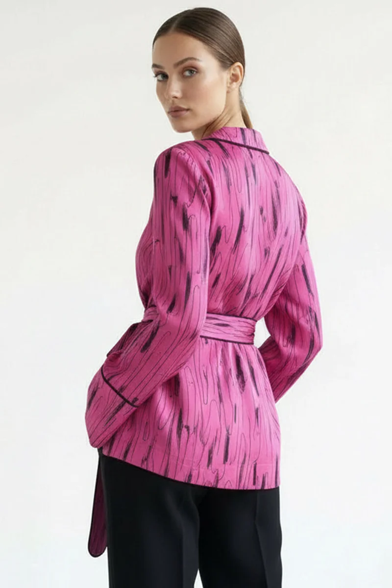 EXQUISE Belted Patterned Regular Jacket