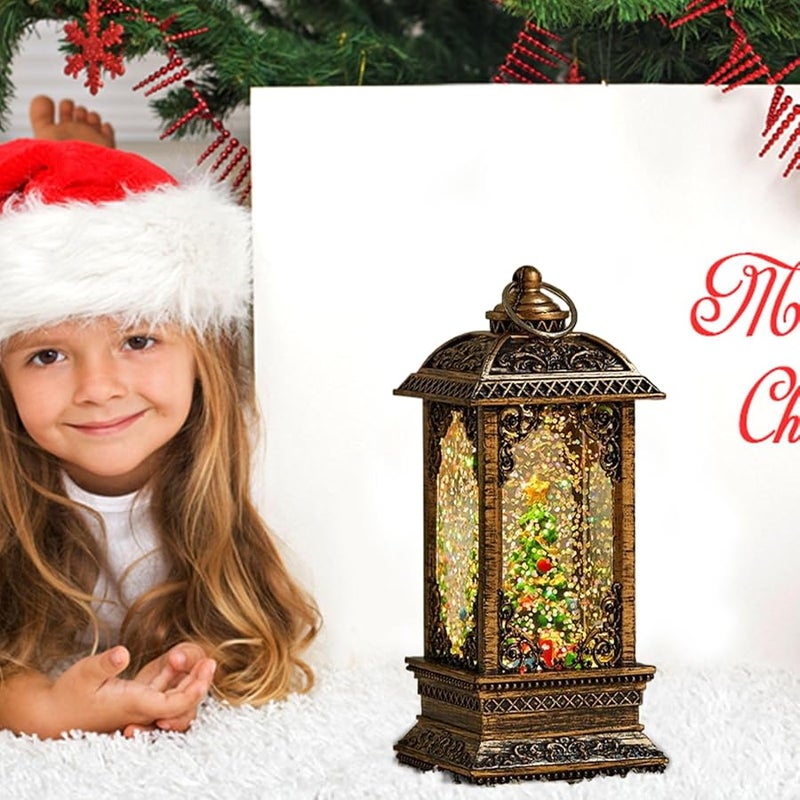 فانوس بريق شجرة الكريسماس زينة العطلات المضيئة مشهد سانتا كلاسيكي ثلجي - Image 4