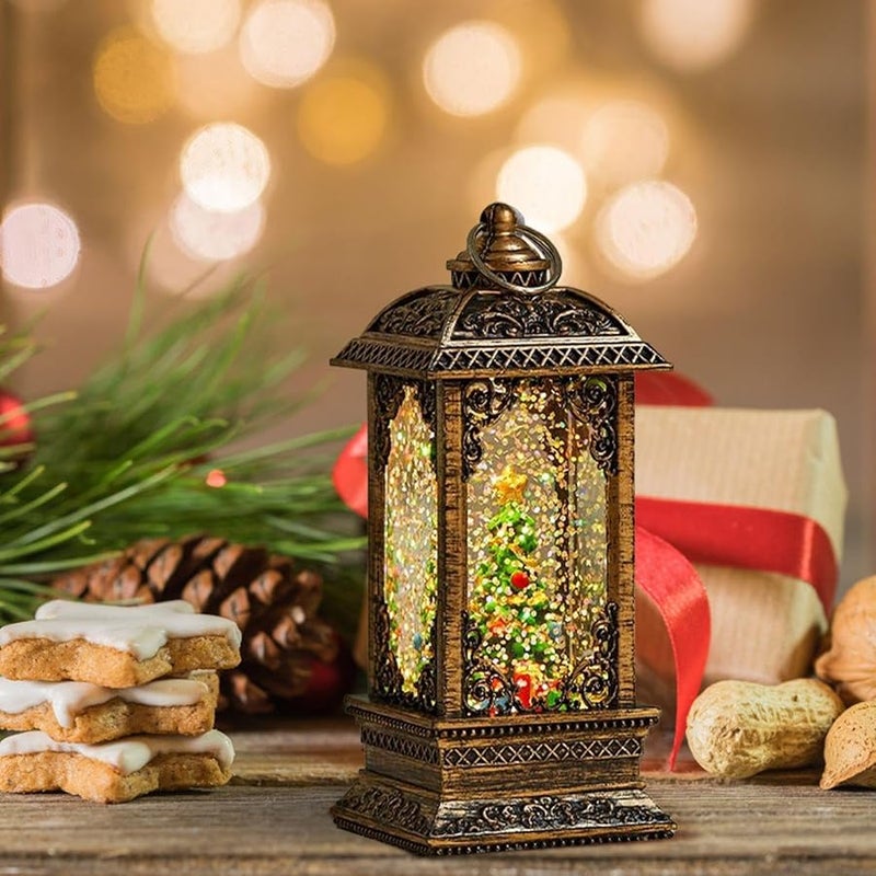 فانوس بريق شجرة الكريسماس زينة العطلات المضيئة مشهد سانتا كلاسيكي ثلجي - Image 5
