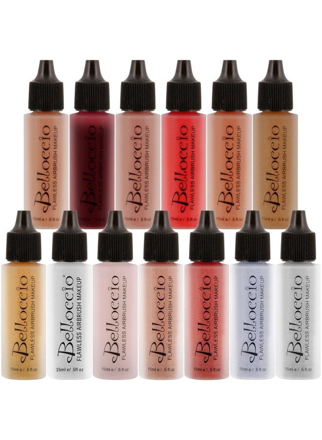 Master Set of All 13 Blush, Bronzer & Shimmer Color Shades within Belloccio's Professional Flawless Airbrush Makeup Product Line (13 Different Shades in 1/2 oz. Bottles)
