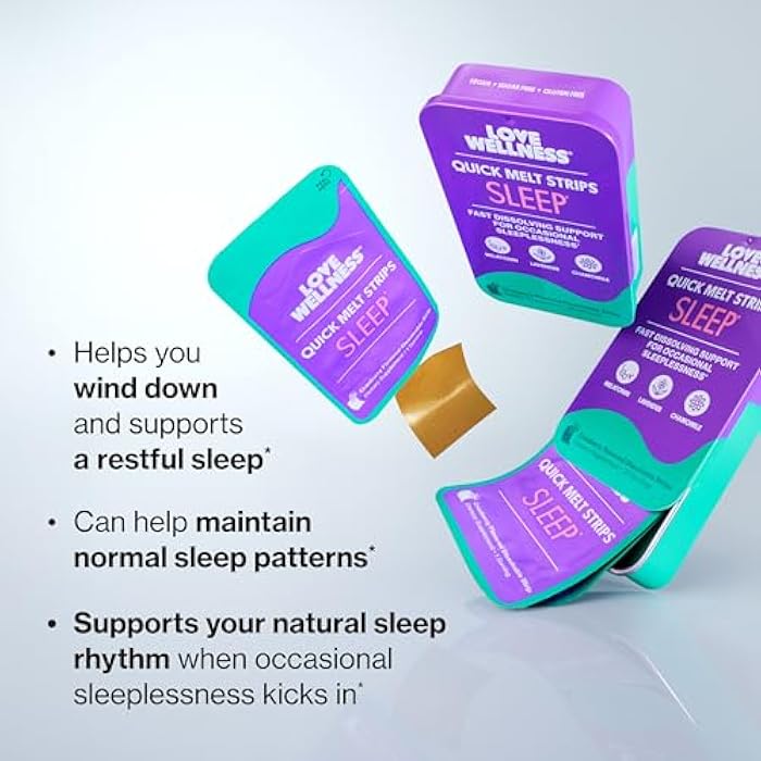 Love Wellness Sleep* Quick Melt Strips - Fast-Dissolving Sleep Support with Melatonin and Calming Botanicals - Promotes Restful Sleep* - No Water Needed - Vegan and Sugar-Free - 32 Strips - Image 2