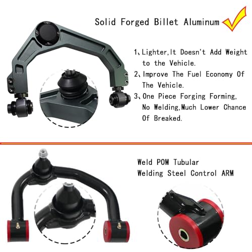 BST BSSP 2PCS f-150 Upgraded Aluminum Forged Front Upper Control Arms for 2-4 Lift Kit Compatible with 2004-2022 Ford F150 Suspension Leveling Lift FUCA W/Adjustable Ball Joints Rod End Bearing Bushing Gray - Image 5