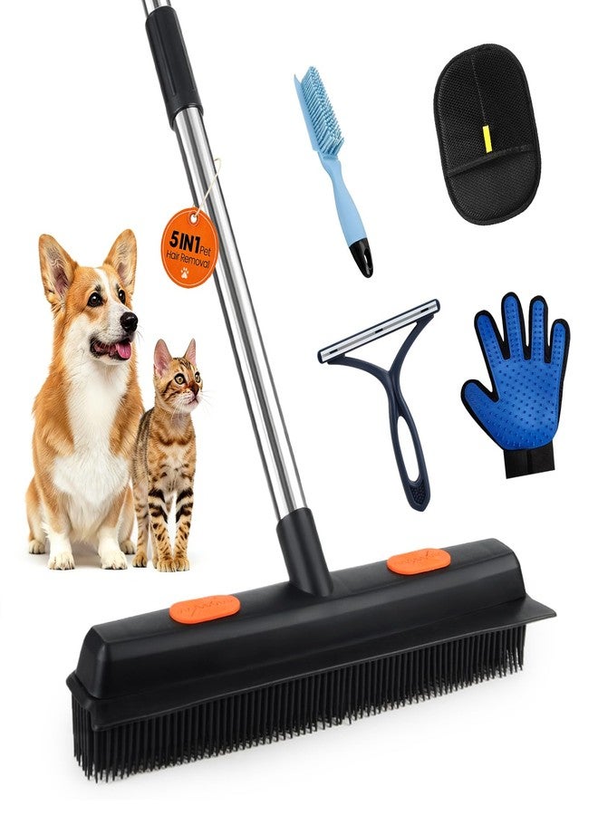 Fantspati Carpet Rake for Pet Hair Removal, 5 in 1 Reusable Pet Hair Removal Tool Kit, Cat & Dog Hair Carpet Rake, Adjustable Long Handle Pet Hair Removel Tool, Pet Hair Broom for Carpet, Rugs, Mats, Furniture - Image 1