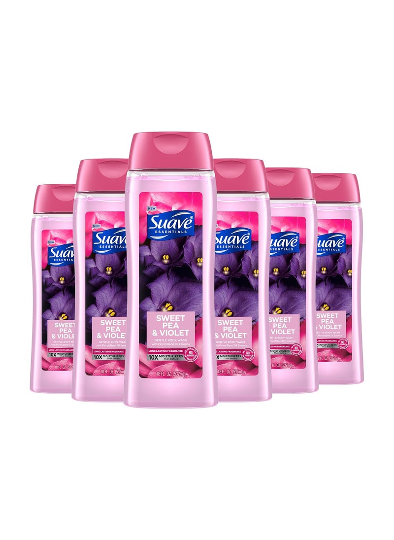 Suave Suave Moisturizing Body Wash with Sweet Pea Violet and Vitamin E Extract No Parabens No Phtahaltes 18 Fl Oz Pack of 6 