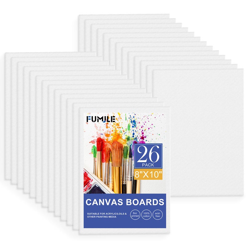 FUMILE Canvas Boards for Painting 8x10, 26 Pack Canvases Primed Acid Free Blank Canvas Panels for Classroom and Parties - Image 1