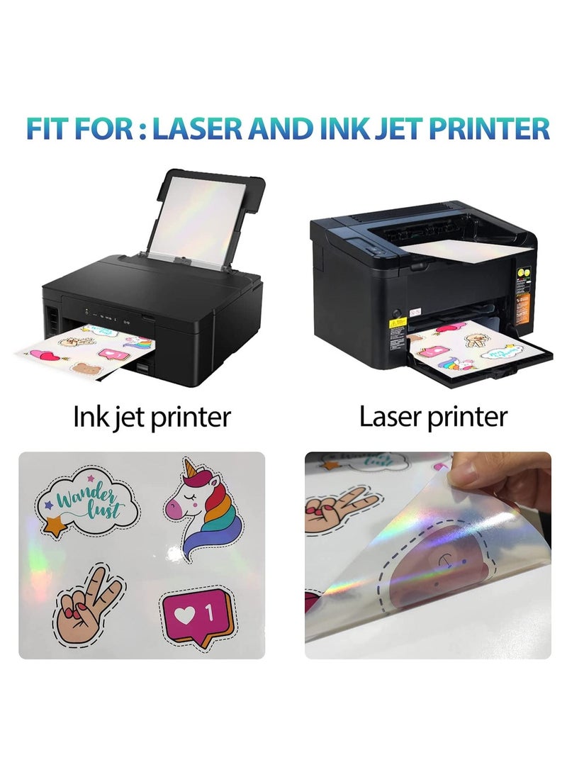 Generic 20 pcs Holographic Sticker Paper Clear for Ink jet Printer Dries Quickly Waterproof Sticker Paper Rainbow Vinyl Sticker Paper 8.5 x 11 Inches  - Image 4