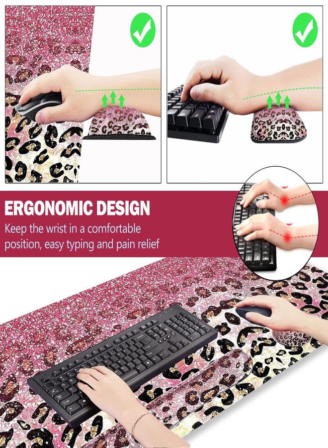 ARTSO Extended Gaming Mouse Pad Set, Keyboard Wrist Rest Support Pad + Wrist Cushion + XXL Large Mouse Pad + Coaster, Stitched Edge, Non-Slip, Memory Foam Desk Mat, Pink Leopard Print - Image 5