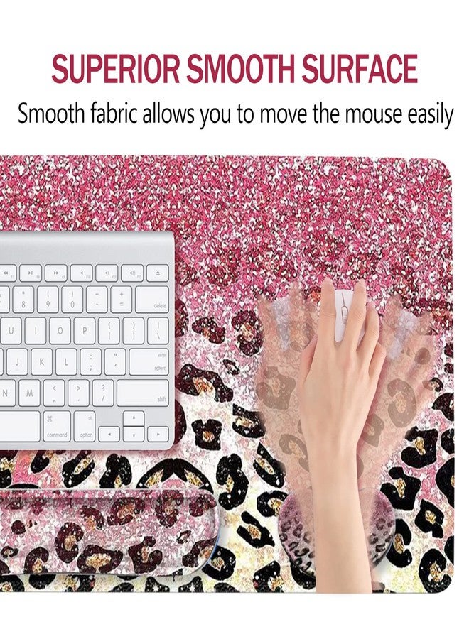 ARTSO Extended Gaming Mouse Pad Set, Keyboard Wrist Rest Support Pad + Wrist Cushion + XXL Large Mouse Pad + Coaster, Stitched Edge, Non-Slip, Memory Foam Desk Mat, Pink Leopard Print - Image 3