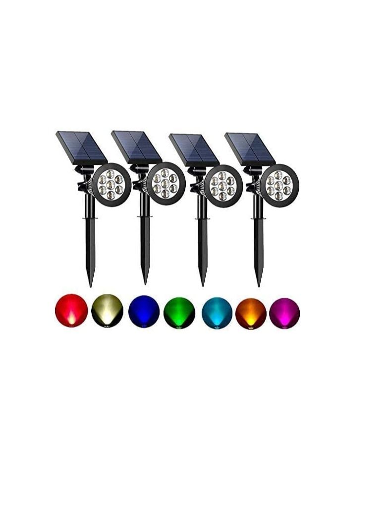 أضواء كاشفة LED خارجية مشحونة بالطاقة الشمسية ، مصابيح مناظر طبيعية للحدائق 7 أضواء كاشفة مضادة للماء تعمل بالطاقة الشمسية لتزيين ممر الفناء والفناء والحديقة إلخ ... (مصباح RGB ، 15 وات ، عبوة من 4 قط - Image 1