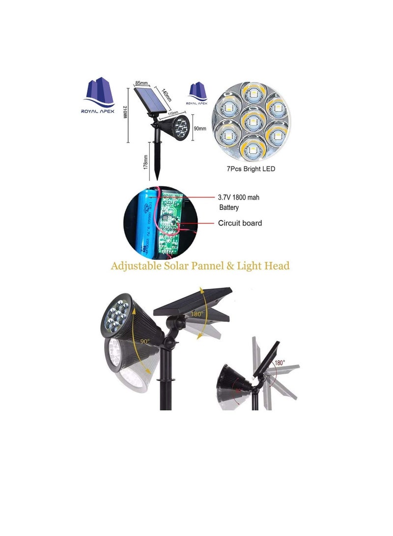 أضواء كاشفة LED خارجية مشحونة بالطاقة الشمسية ، مصابيح مناظر طبيعية للحدائق 7 أضواء كاشفة مضادة للماء تعمل بالطاقة الشمسية لتزيين ممر الفناء والفناء والحديقة إلخ ... (مصباح RGB ، 15 وات ، عبوة من 4 قط - Image 2