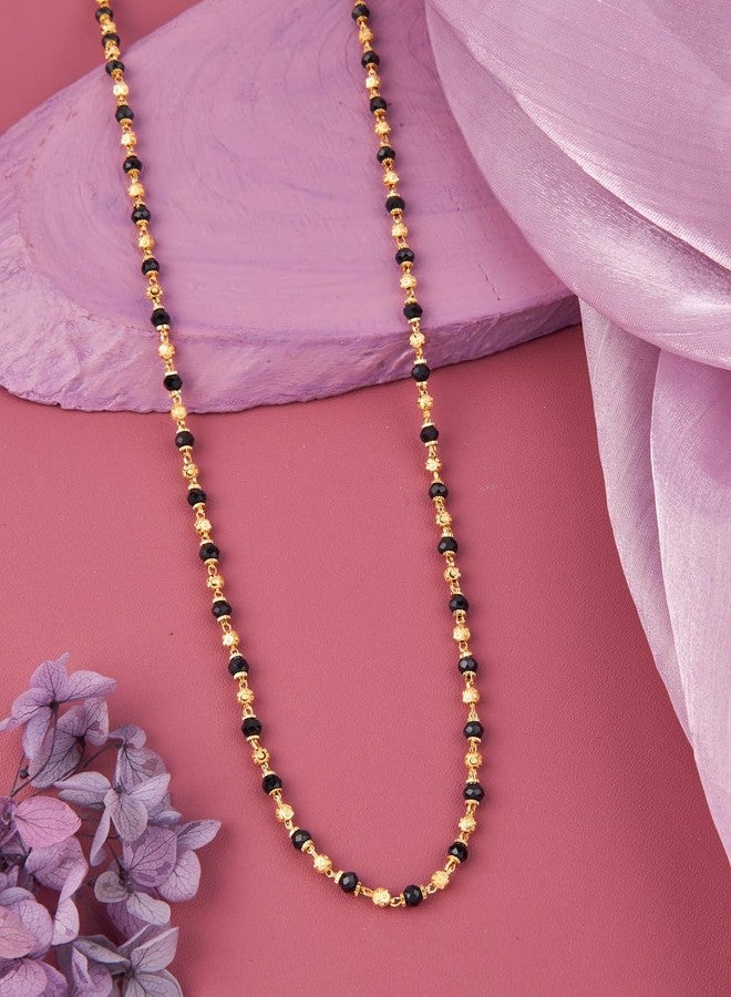 KBR® Women Traditional Black Bead Chain and Gold Plated Pearl Neck Chain Suitable for Women & Girls Wedding, Engagement and Anniversary (Black and Golden) - Image 4