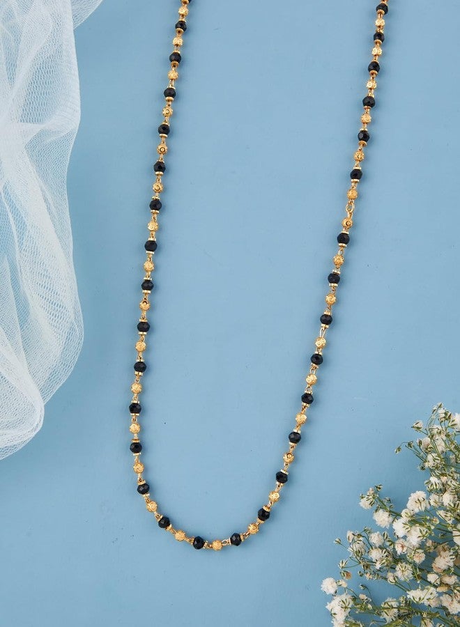 KBR® Women Traditional Black Bead Chain and Gold Plated Pearl Neck Chain Suitable for Women & Girls Wedding, Engagement and Anniversary (Black and Golden) - Image 3