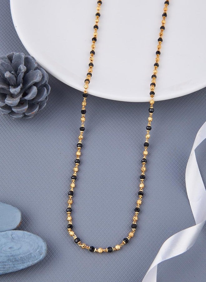KBR® Women Traditional Black Bead Chain and Gold Plated Pearl Neck Chain Suitable for Women & Girls Wedding, Engagement and Anniversary (Black and Golden) - Image 2
