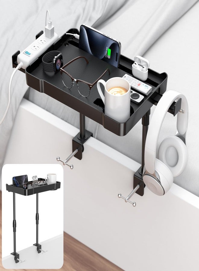 CLESOO Bedside Shelf Bunk Bed Shelf Bedside Organizer Adjustable Height Top Bunk Bed Accessories Nightstand Tray with Cup Holder Clip On Bedside Table Tray Headboard Shelf Organizer College Dorm Room Black - Image 1