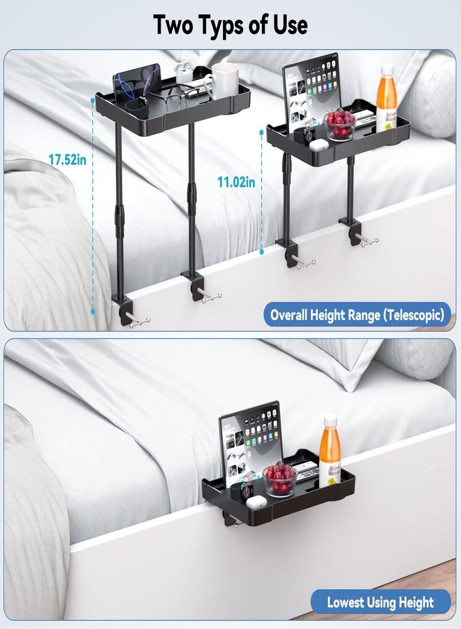CLESOO Bedside Shelf Bunk Bed Shelf Bedside Organizer Adjustable Height Top Bunk Bed Accessories Nightstand Tray with Cup Holder Clip On Bedside Table Tray Headboard Shelf Organizer College Dorm Room Black - Image 3