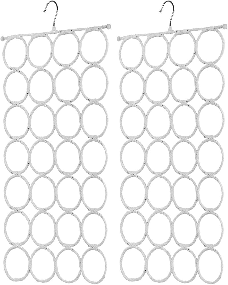 Flexzion Scarf Hanger Holder - (2 Pack, White) 28 Count Circles/Ring Slots Multifunctional Hanging Rack, Home Organizer, for Socks Scarf Ties Belt Mufflers Shawl/Door Closet Organization - Image 1