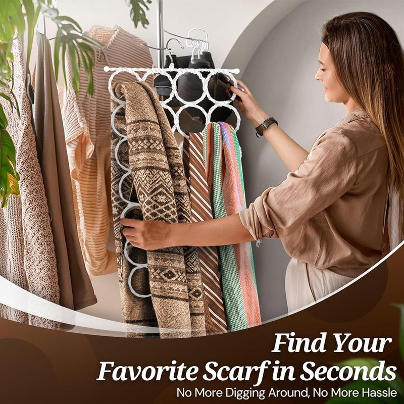 Flexzion Scarf Hanger Holder - (2 Pack, White) 28 Count Circles/Ring Slots Multifunctional Hanging Rack, Home Organizer, for Socks Scarf Ties Belt Mufflers Shawl/Door Closet Organization - Image 5