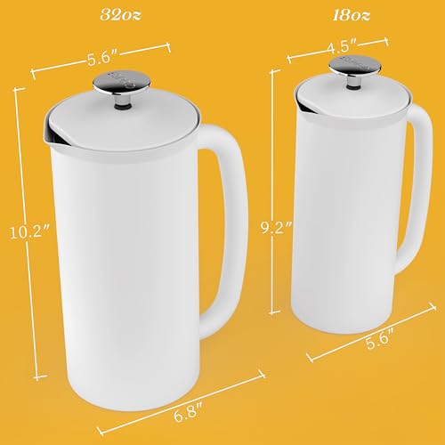 ESPRO P7 French Press Stainless Steel – Patented Double Walled Micro-Filter Insulated French Press Coffee Maker, Grit-Free Brew - Heat Resistant Plastic Free Coffee Maker - Matte White (18oz) - Image 2