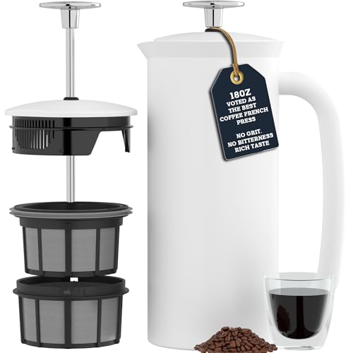 ESPRO P7 French Press Stainless Steel – Patented Double Walled Micro-Filter Insulated French Press Coffee Maker, Grit-Free Brew - Heat Resistant Plastic Free Coffee Maker - Matte White (18oz) - Image 1