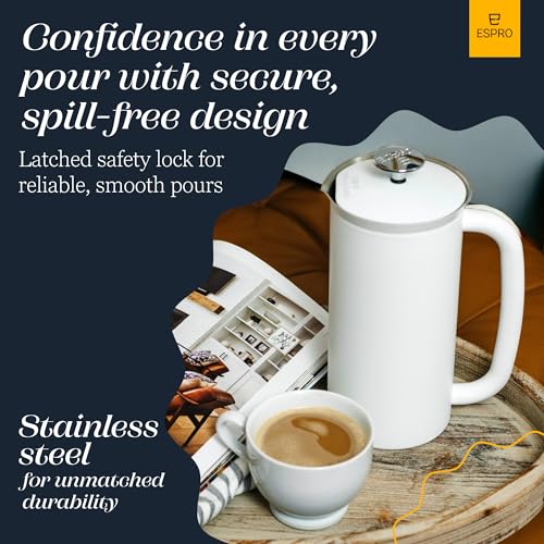 ESPRO P7 French Press Stainless Steel – Patented Double Walled Micro-Filter Insulated French Press Coffee Maker, Grit-Free Brew - Heat Resistant Plastic Free Coffee Maker - Matte White (18oz) - Image 5