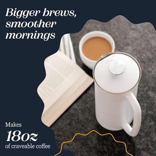ESPRO P7 French Press Stainless Steel – Patented Double Walled Micro-Filter Insulated French Press Coffee Maker, Grit-Free Brew - Heat Resistant Plastic Free Coffee Maker - Matte White (18oz) - Image 4
