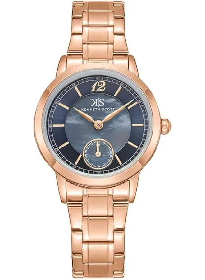 كينيث سكوت Kenneth Scott Women's 6T28 Movement Watch, Analog Display and Stainless Steel Strap - K23538-RBKML, Rose Gold